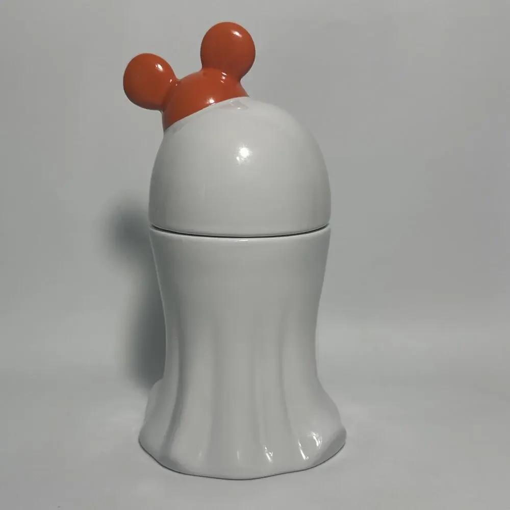 Disney Mickey Mouse Halloween Ghost Ceramic Candle White Orange Never Used